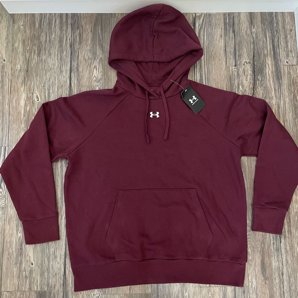 Under Armour Women’s Rival Fleece Hoodie Burgundy Loose Fit Size L NWT